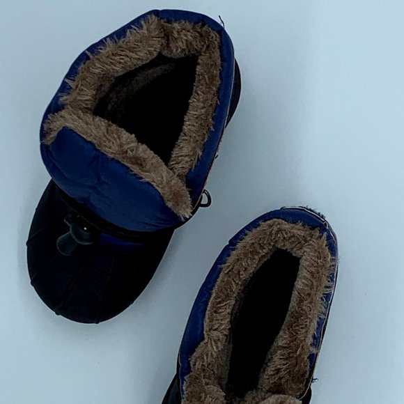 Kid Blue/Brown Snow Boots with Faux Fur Trim - Picture 4 of 4